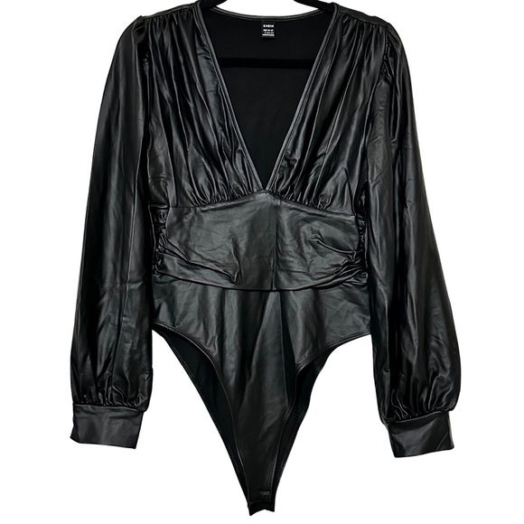 SHEIN Faux Leather Long Sleeve Bodysuit – Black (Size L / US 8–10) - Picture 2 of 8